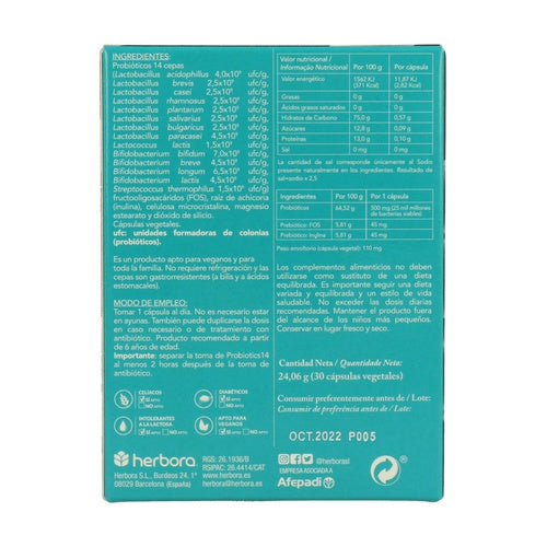 PROBIOTICS 14 – 30 CÁPSULAS – HERBORA