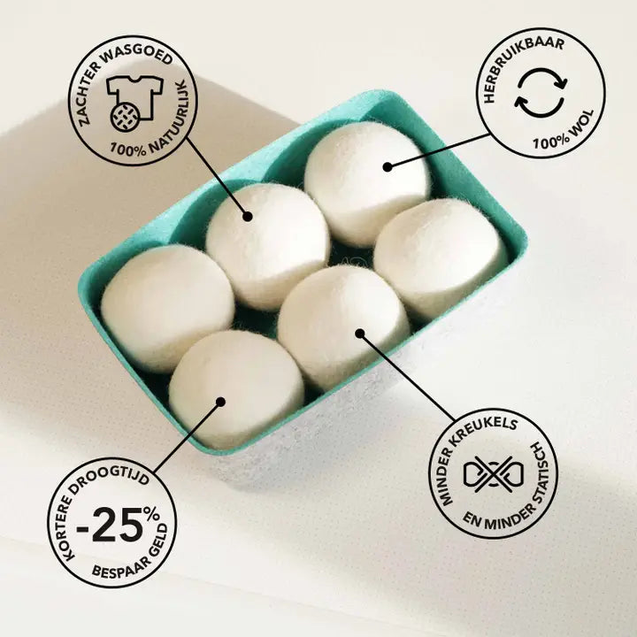 Dryer Balls – Pack 6 Unidades com Bandeja de Armazenamento