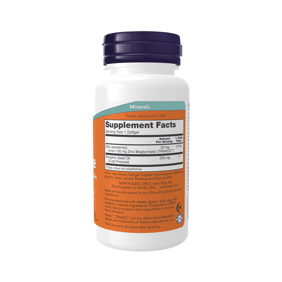 Zinc Glycinate 30mg 120 Cápsulas Now Foods