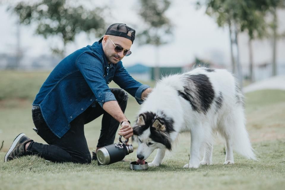 Garrafa térmica de 1L + tigela de aço inoxidável para animais de estimação