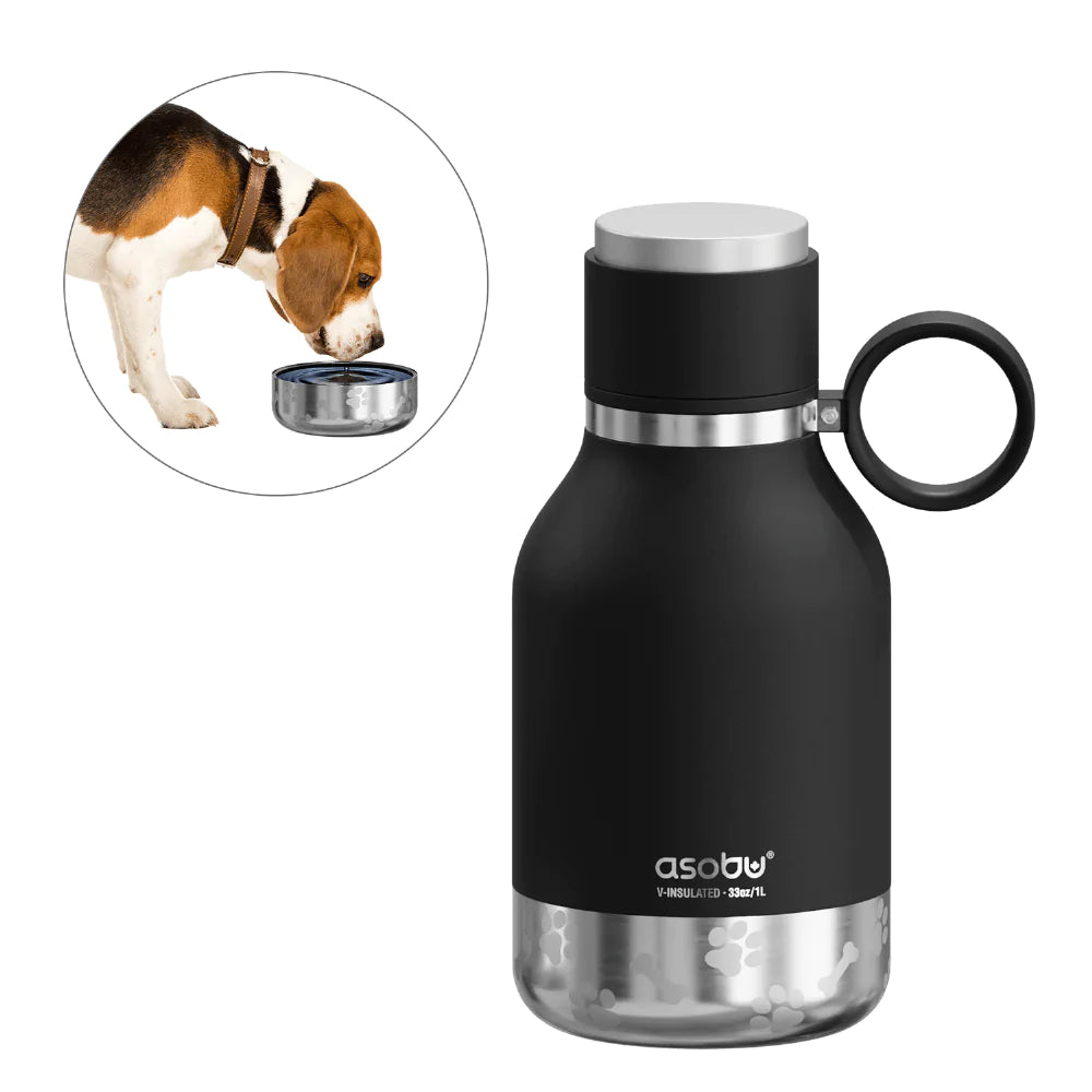 Garrafa térmica de 1L + tigela de aço inoxidável para animais de estimação