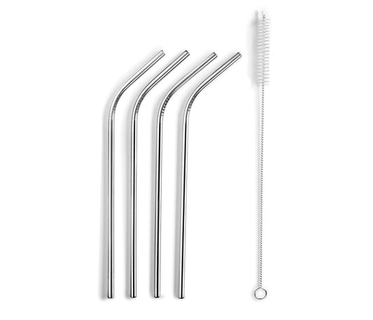 Conjunto de 4 Canudos em Aço Inoxidável + Escova de Limpeza