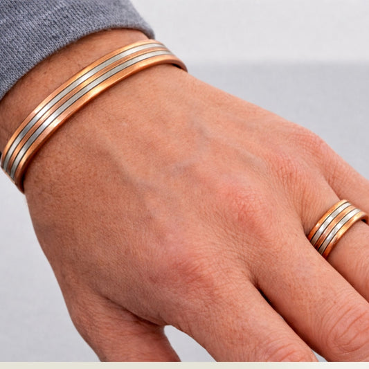 Conjunto de Pulseira e Anel de Cobre Puro 99,9% com Ímanes