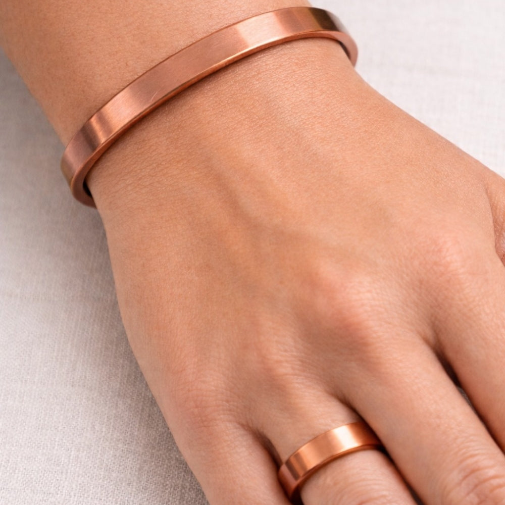 Conjunto de Pulseira e Anel de Cobre Puro 99,9% com Ímanes