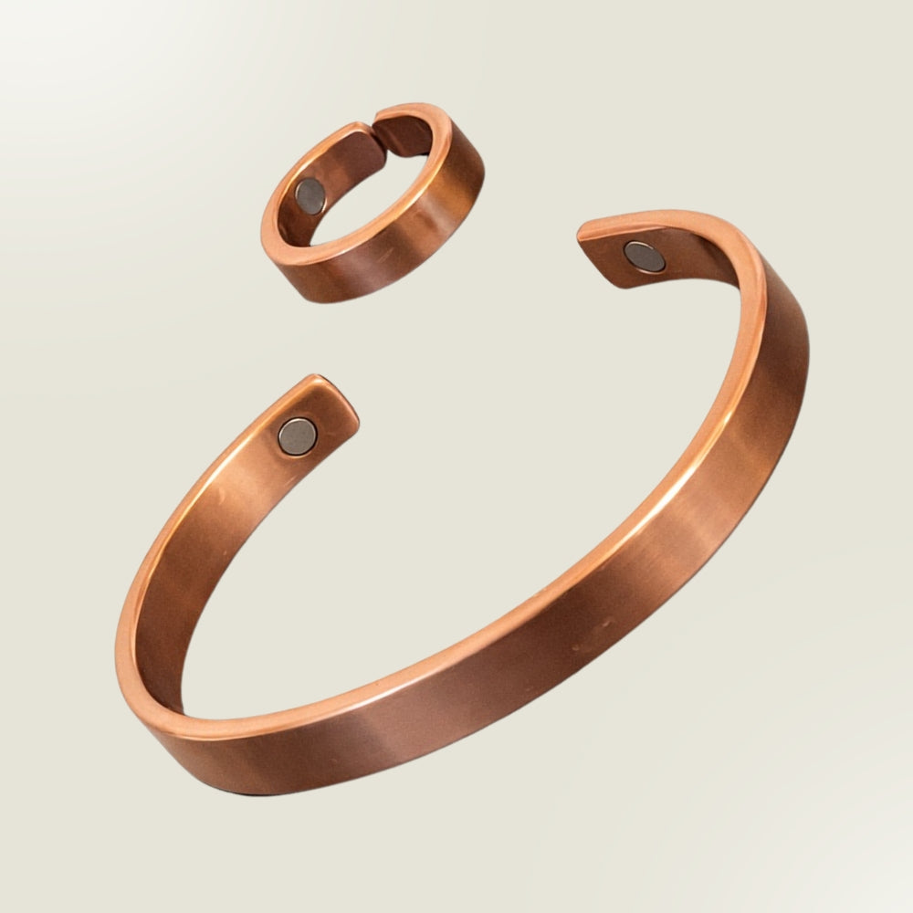 Conjunto de Pulseira e Anel de Cobre Puro 99,9% com Ímanes