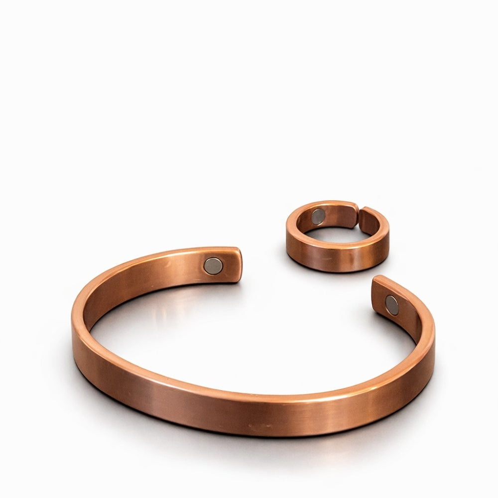 Conjunto de Pulseira e Anel de Cobre Puro 99,9% com Ímanes