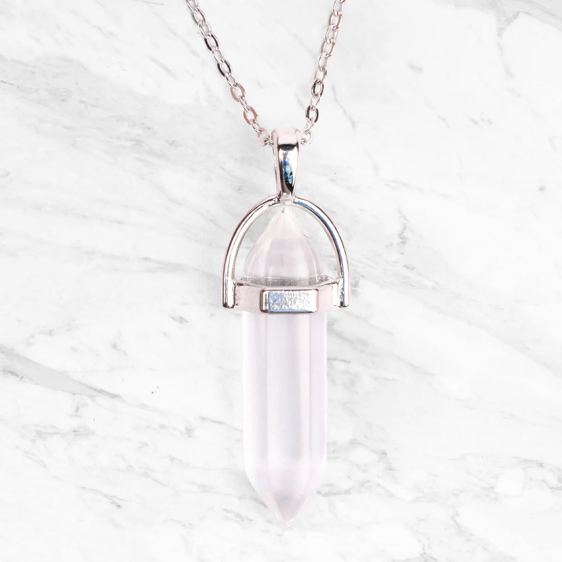 Colar Prateado - Pendente Clear Quartz