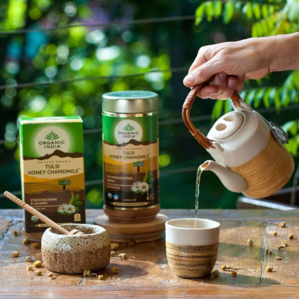 Infusão Tulsi Honey Chamomile em Folhas Soltas 100 g – Organic India