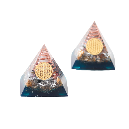 Pirâmide Orgonite 4 elementos 6 cm Terra, Fogo, Ar e Água + Brinde